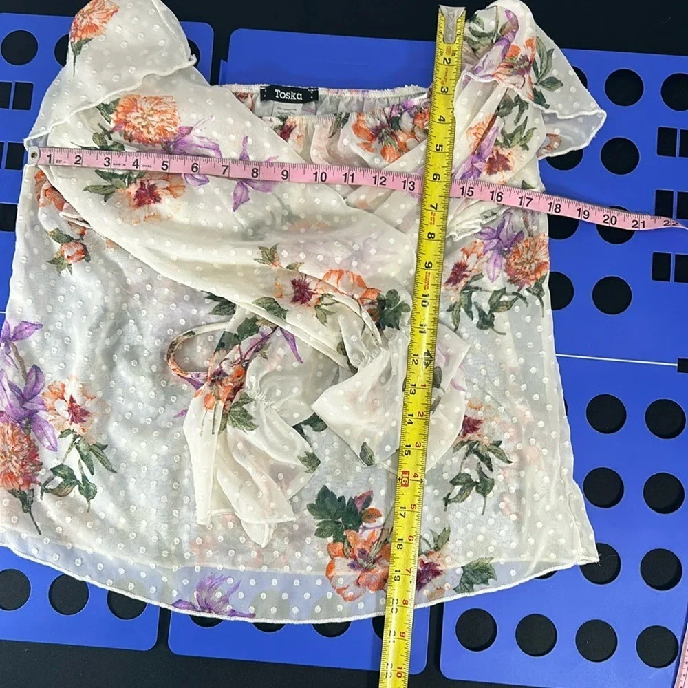 Toska Floral On/Off Shoulder Ruffle Slightly‎ Sheer Long Slv Festivals Boho S